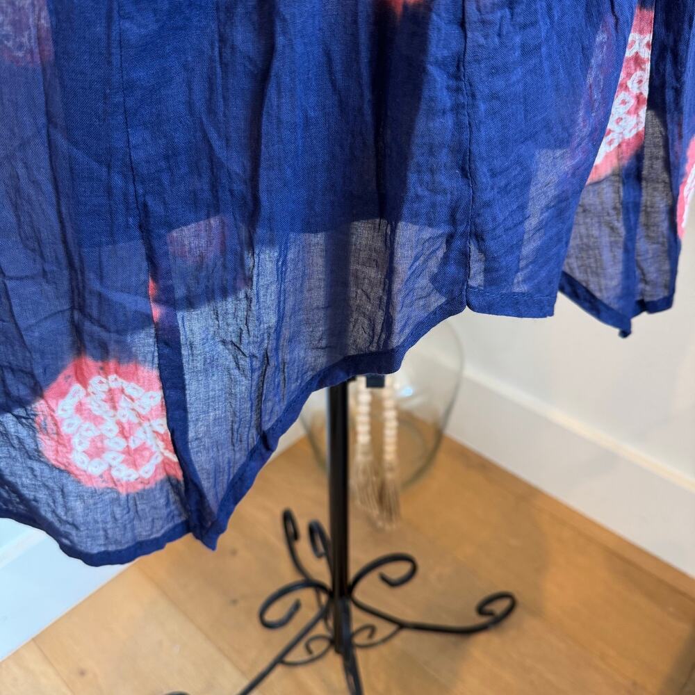 Boutique Navy Floral Tie Dye Sheer 3/4 Sleeve Cover Up Tunic Shirt Mini Dress OS - Picture 6 of 9